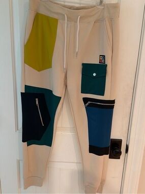 Men's Demolition Colorblock Patch Pocket Joggers Neutral with Teal, Navy & Lime